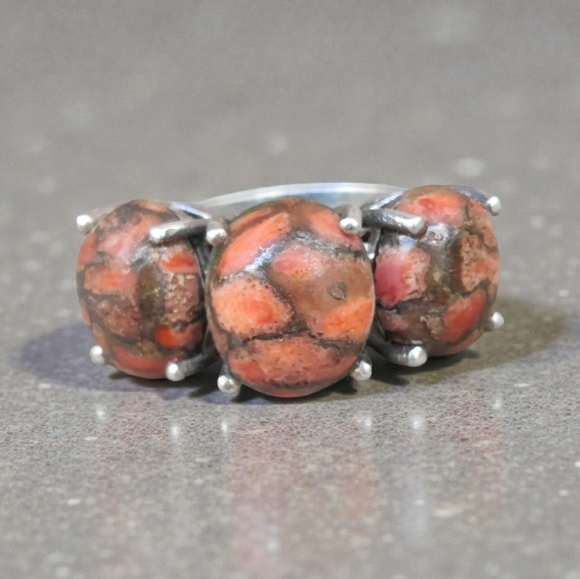 925 Sterling Silver Jewelry - Sterling Orange Mojave Turquoise Ring